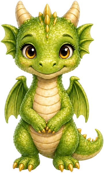 Ember, a bright green dragon