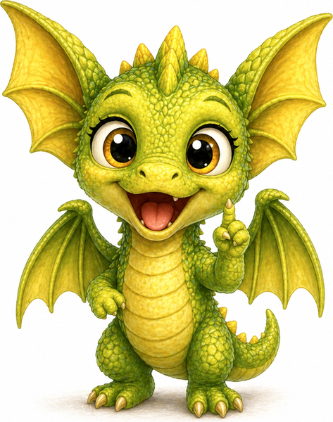 Pip, a tiny yellow-green dragon