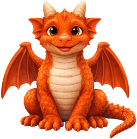 Rhodri, a small orange-red dragon